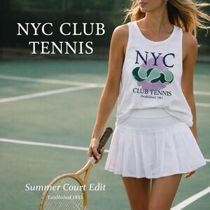 AS Revival NYC Club Tennis Graphic Tank Top XS White Racerback NWOT